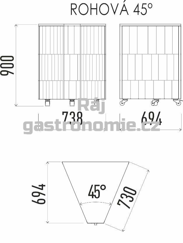 Neutrální rohový modul 45 NE 45°