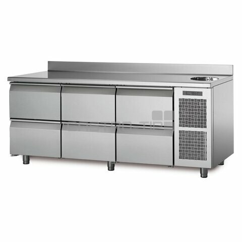 Chladící stůl TA17/6MS s deskou, dřezem a zadním lemem
