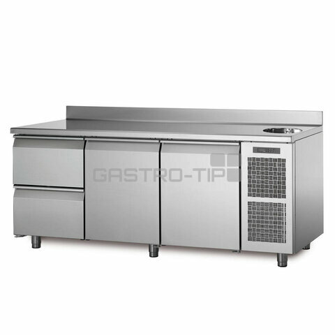 Chladící stůl TA17/2MS s deskou, dřezem a zadním lemem