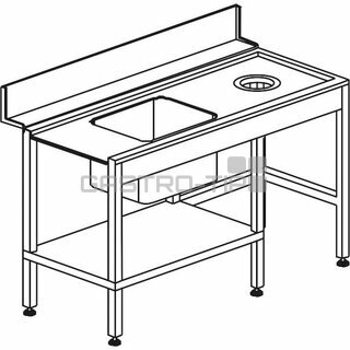Stůl vstupní s dřezem s odpadním otvorem a policí 1500 x 730 x 850 mm